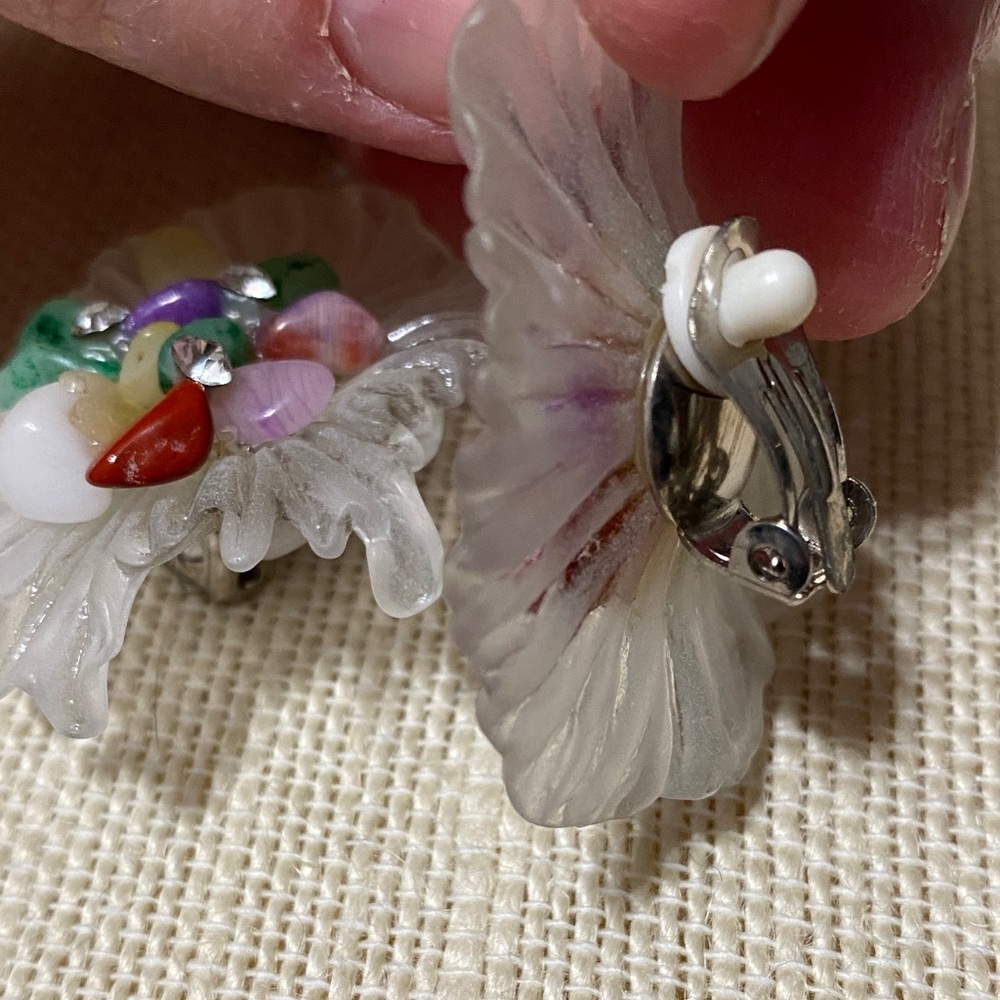 Vintage natural gemstone chip Clip-On Earrings - Picture 12 of 12